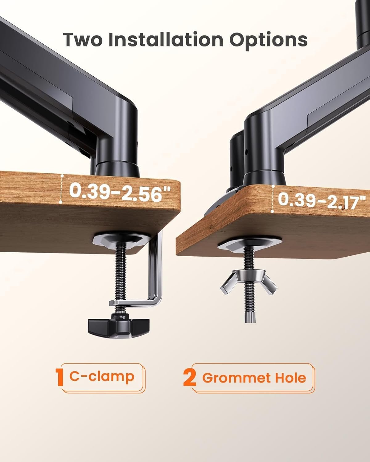 ErGear Dual Monitor Mount, Gas Spring Arm for 17"-32" Screens, Max 22 lbs Each, VESA 75/100mm, Adjustable Height, 180° Swivel, Tilt, 360° Rotation, Sturdy Steel for Office Use