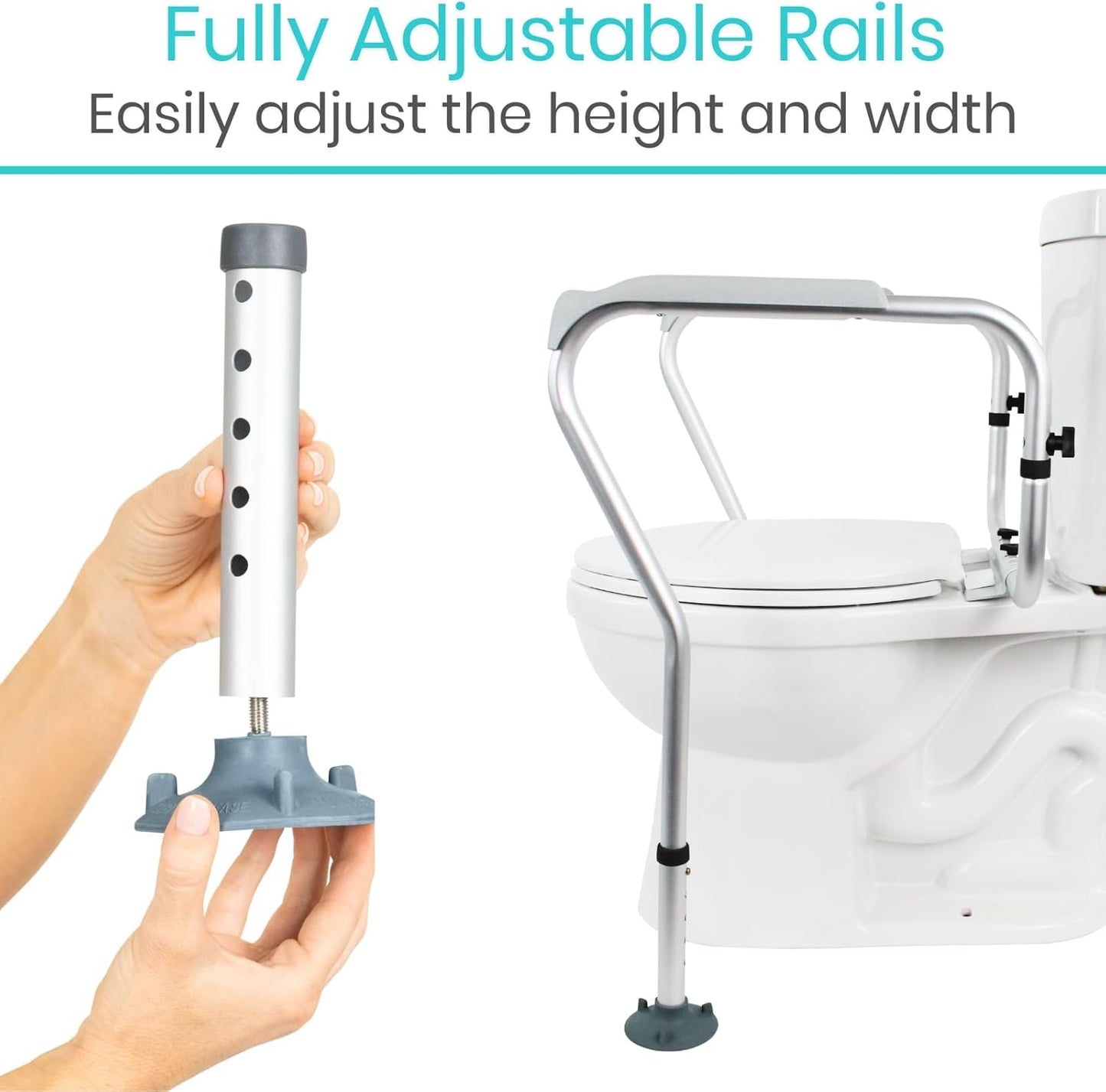 Toilet Rail by Vive - Bathroom Safety Frame for Elderly Handicap and Disabled - Toilet Safety Handrail Grab Bar - Adjustable Height