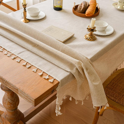 Anaado Cotton Linen Large Table Cloth for Dining Table 14 Seater, Table Cover Picnic Tabletop Decorations, Beige,60''x142''