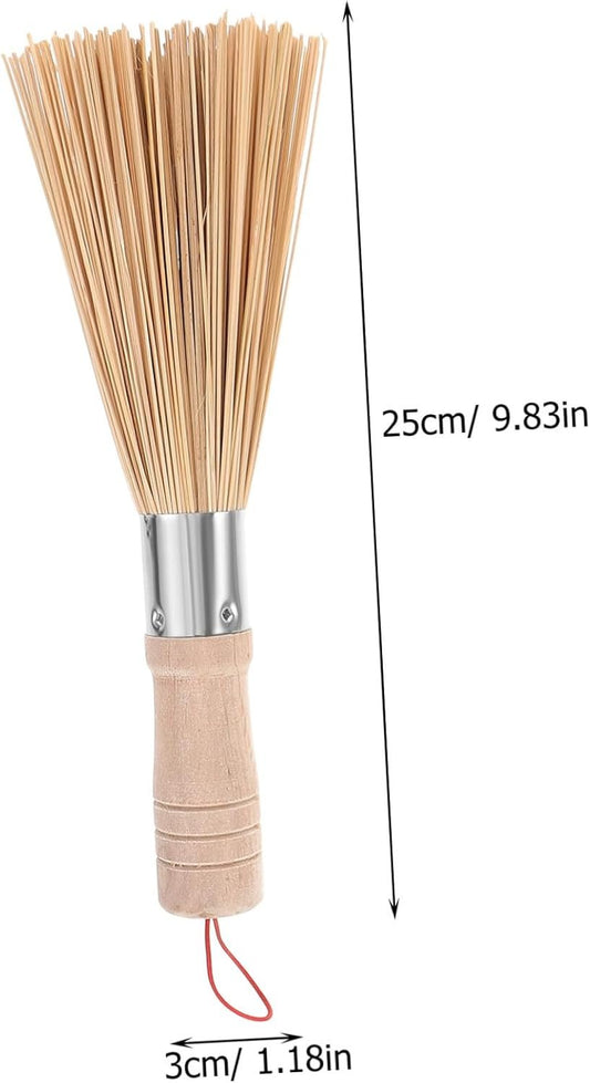 GRIRIW 2Pcs Bamboo Long Handle Wok Cleaning Brush Tough Flexible Kitchen Tool for Effortless Scrubbing of Pots Pans Dishes Bamboo Construction