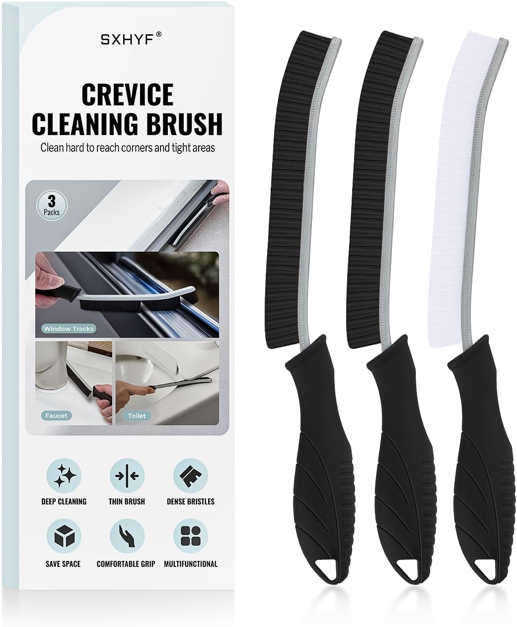 SXhyf Cleaning Brush - Hard Bristle Crevice Cleaning Brush, Multifunctional Gap Cleaning Scrub Brush, Cleaning Tools for Household Use, Home, Kitchen, Bathroom, Window, Vehicle, Faucets, Toilet, Grout