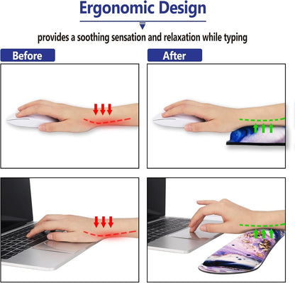 ArtSo Keyboard Wrist Rest and Mouse Pad with Wrist Support Set Ergonomic Coaster, Memory Foam Mousepad 4 in 1 Non-Slip Rubber Base Durable Comfortable for Easy Typing Pain Relief, Purple Marble