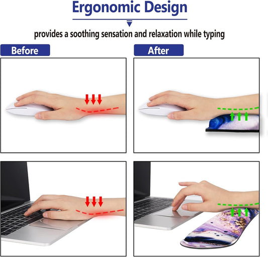 ArtSo Keyboard Wrist Rest and Mouse Pad with Wrist Support Set Ergonomic Coaster, Memory Foam Mousepad 4 in 1 Non-Slip Rubber Base Durable Comfortable for Easy Typing Pain Relief, Purple Marble