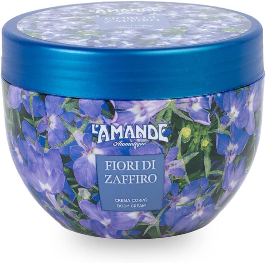 L'AMANDE - Scented Body Cream with Hyaluronic Acid, Green Tea and Vitamin E Antioxidant - Body Cream Moisturizing Dry Skin Elastic, Fresh and Bright Anti-Aging Effect - Sapphire Flowers, 300 ml