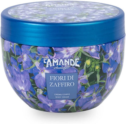 L'AMANDE - Scented Body Cream with Hyaluronic Acid, Green Tea and Vitamin E Antioxidant - Body Cream Moisturizing Dry Skin Elastic, Fresh and Bright Anti-Aging Effect - Sapphire Flowers, 300 ml
