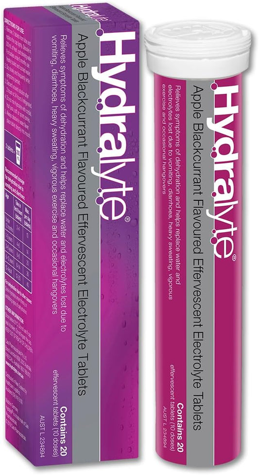 Hydralyte Effervescent Apple Blackcurrant Flavoured Electrolyte 20 Tablets