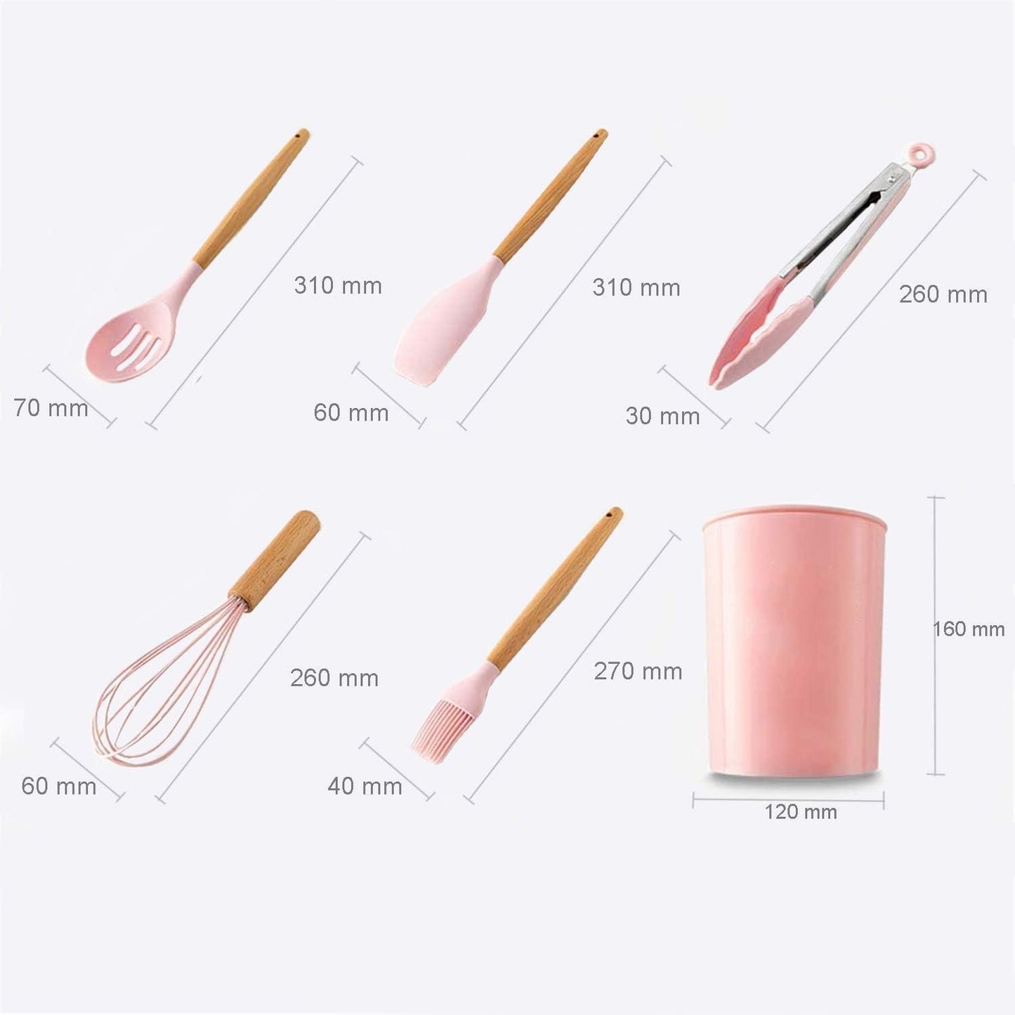 Hubei Silicone Kitchen Utensils Set Kitchen Utensils Wooden Handles Heat Resistant Kitchen Gadgets Grey Kitchen Utensils Non-Stick (Pink-12pcs)