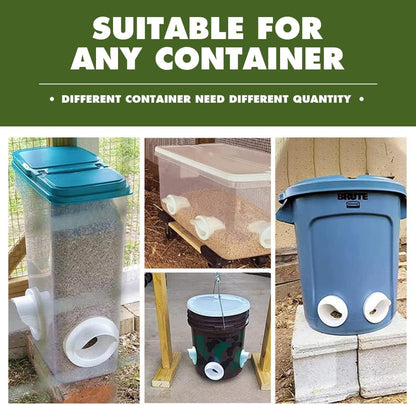 Chicken Feeder Kit, No Waste Waterproof Automatic Poultry Feeder 4 Ports 1 Hole Saw with Covers for Buckets, Bins, Troughs