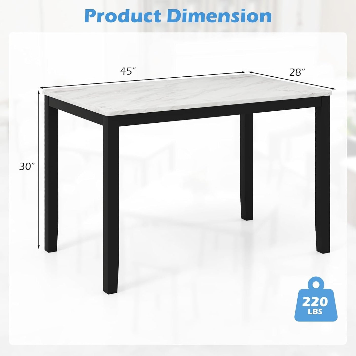 Giantex Dining Table for 4 People, 45" Rectangular Mid Century Kitchen Table with Faux Marble Tabletop, Rubber Wood Legs, Dinner Table, Large Dinette Table for Dining Room, Living Room, Restaurant