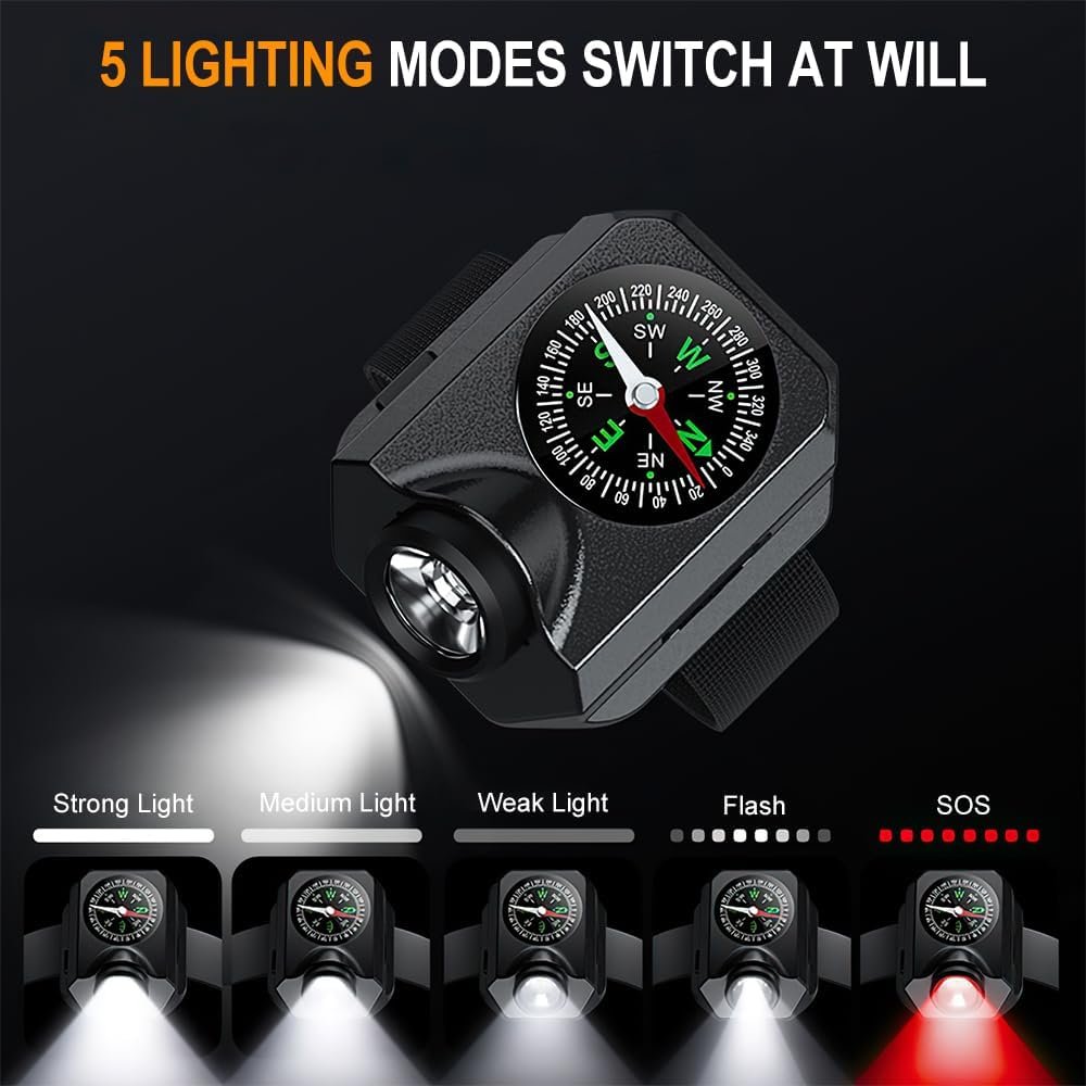 OBEST Torch Wrist Light, Waterproof Watch Flashlight with Compass Tactical Flashlights for Outdoor Running, Hiking, Camping, Biking, Mountain Climbing