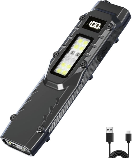 Ciwuzxs EDC Tactical Flashlight DT007, Compact 7 Mode Pocket LED Flashlight - 1500LM, USB-C Rechargeable Digital Display, IPX5 with Side Light and Clip for Everyday Carry Travel (1, Black)