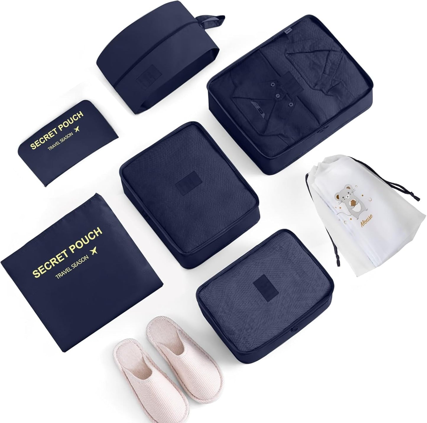 Wirvyuer 7-Piece Waterproof Packing Cube Set Travel Organizer 7 Pieces Cube Travel Organizer Multifunctional Travel Organizers Bags Travel Essentials for Suitcases Navy Blue