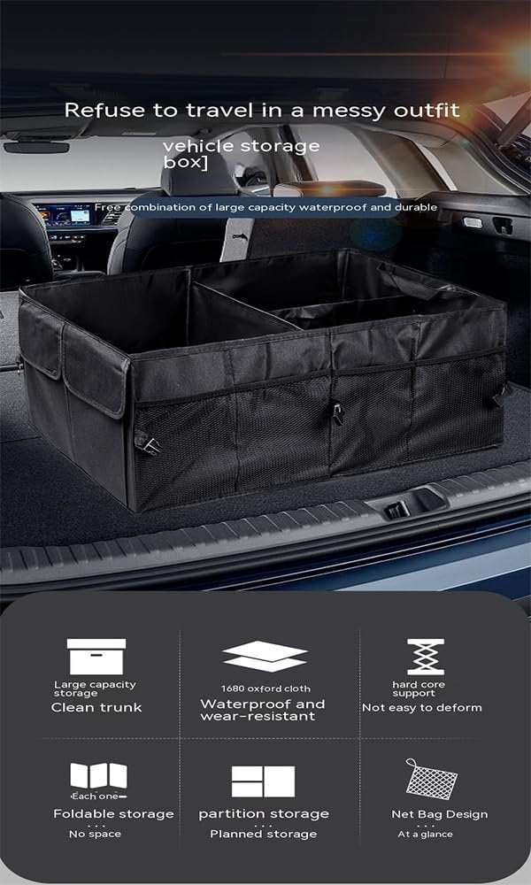 Car Trunk Storage Organiser, Foldable Car Organiser,Car Accessories,Trunk Organizer,Foldable Car Trunk Miscellaneous Organiser for SUVs, Sedans,Trucks and other Universal Car Accessories (Black)