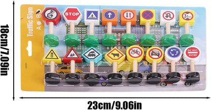 Kidstraffic Road Signs, 16x Street Traffic Signs Play Toy, Early Learning Game, Crosswalk Signal Blocks, Wooden Stop Safety Game For Education, 9.06x7.09x1.18 Inches