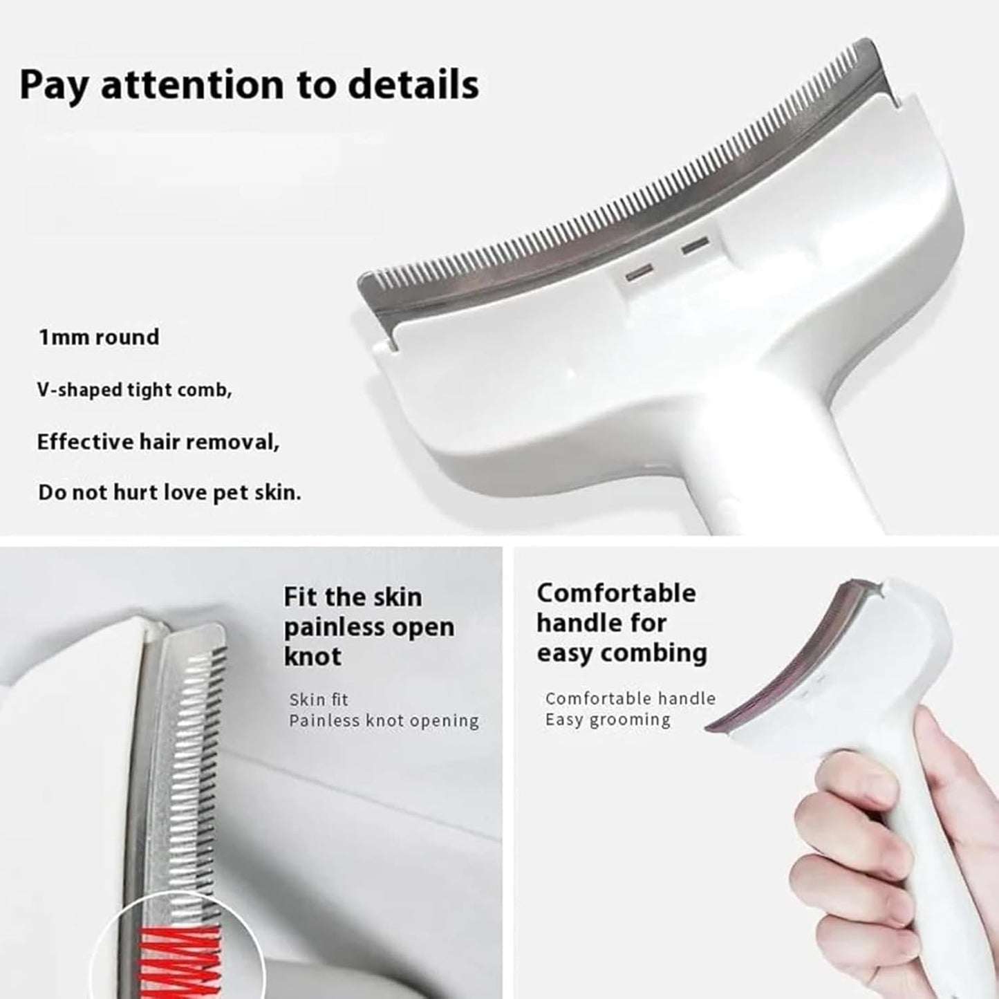 Doggocomfy Pet Comb Pro-Doggo Comfy Pet Hair Remover-Stainless Steel Deshedding Brush with Ergonomic Handle,V-Shaped Teeth for Long/Short Hair,Prevents Knots & Mats in Dogs & Cats (Blue,S+S)