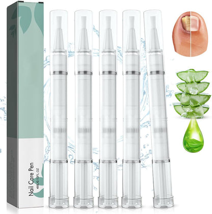 Nail Care Pen - 5 x Nail Mushroom Pens with Tea Tree Oil, Aloe Vera and Vitamin E for Groomed Nails and Toenails