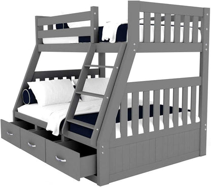 Solid Pine Timber Storage Triple Bunk Bed Frame Wooden Kids Bedroom Furniture