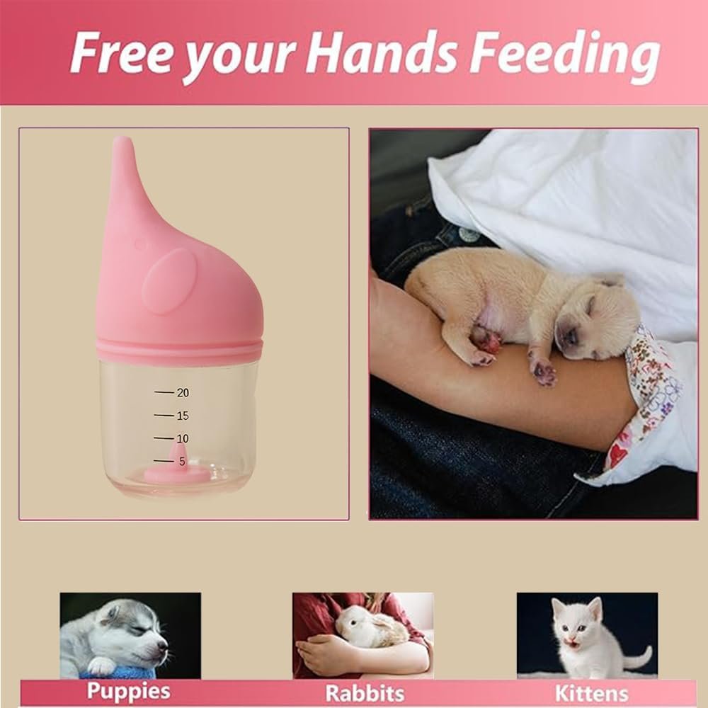 Puppy Bottles for Nursing,with 2pcs Replaceable and Reusable Silicone Nipples,Kitten Bottles for Nursing,Pet Feeding Bottle,for Newborn Pets(Pink - 20ml)