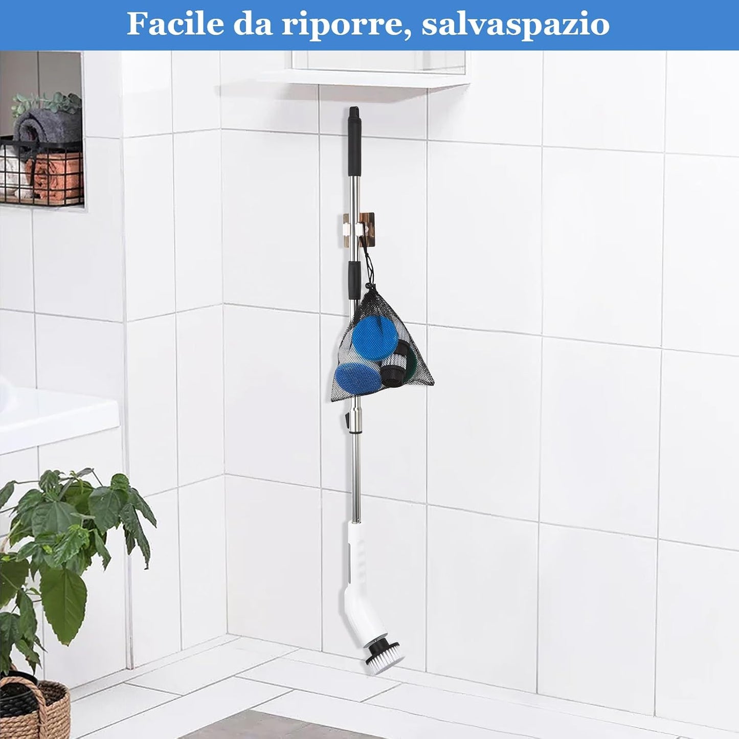 Fixm Electric Spin Scrubber, Cordless Shower Scrubber with Adjustable Extension Handle, Electric Cleaning Brush for Bathtub Kitchen Wall Cleaning, 2 Speeds with Display and 11 Replaceable Brush Heads