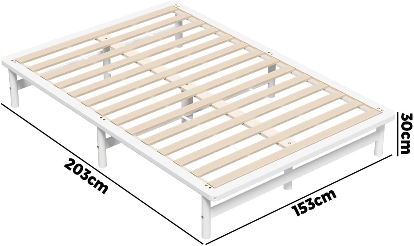 Oikiture Queen Bed Frame, Solid Pine Wood, Queen Size, White