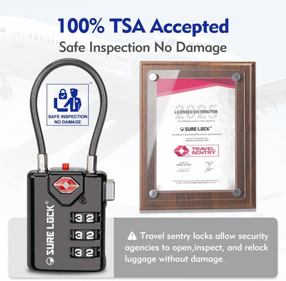 SURE LOCK TSA Compatible Travel Luggage Locks, Inspection Indicator, Easy Read Dials TSA Approved with Zinc Alloy, BLACK 4 PACK, earnest