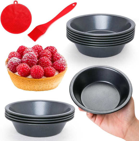 Quyimy 12 Pack Mini Pie Pans, 5 Inch Pie Tins Reusable Round Small Quiches Pans, Carbon Steel Tart Pan Nonstick Small Pot Tin Bakeware for Dessert, Cake, Fruit and Meat