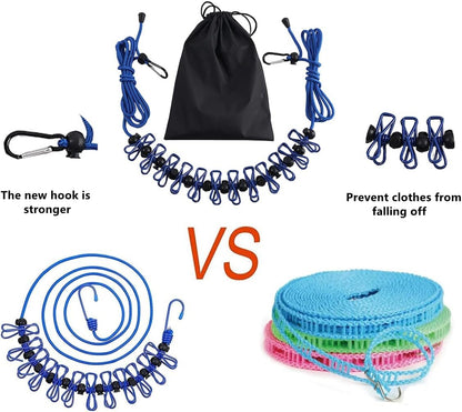 Cyanmor 2 Pack Portable Clothesline with 12 Clothespins, Retractable Travel Windproof Clothesline with Climbing Clip, Suitable for Camping, Hotel Indoor and Outdoor Use(Blue)