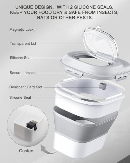 Somkaco 30-35 Lbs Dog Food Storage Container Collapsible Dog Food Container with Airtight Lids, Wheels, Scoop, Large Pet food storage for Dog, Cat and Other Pet