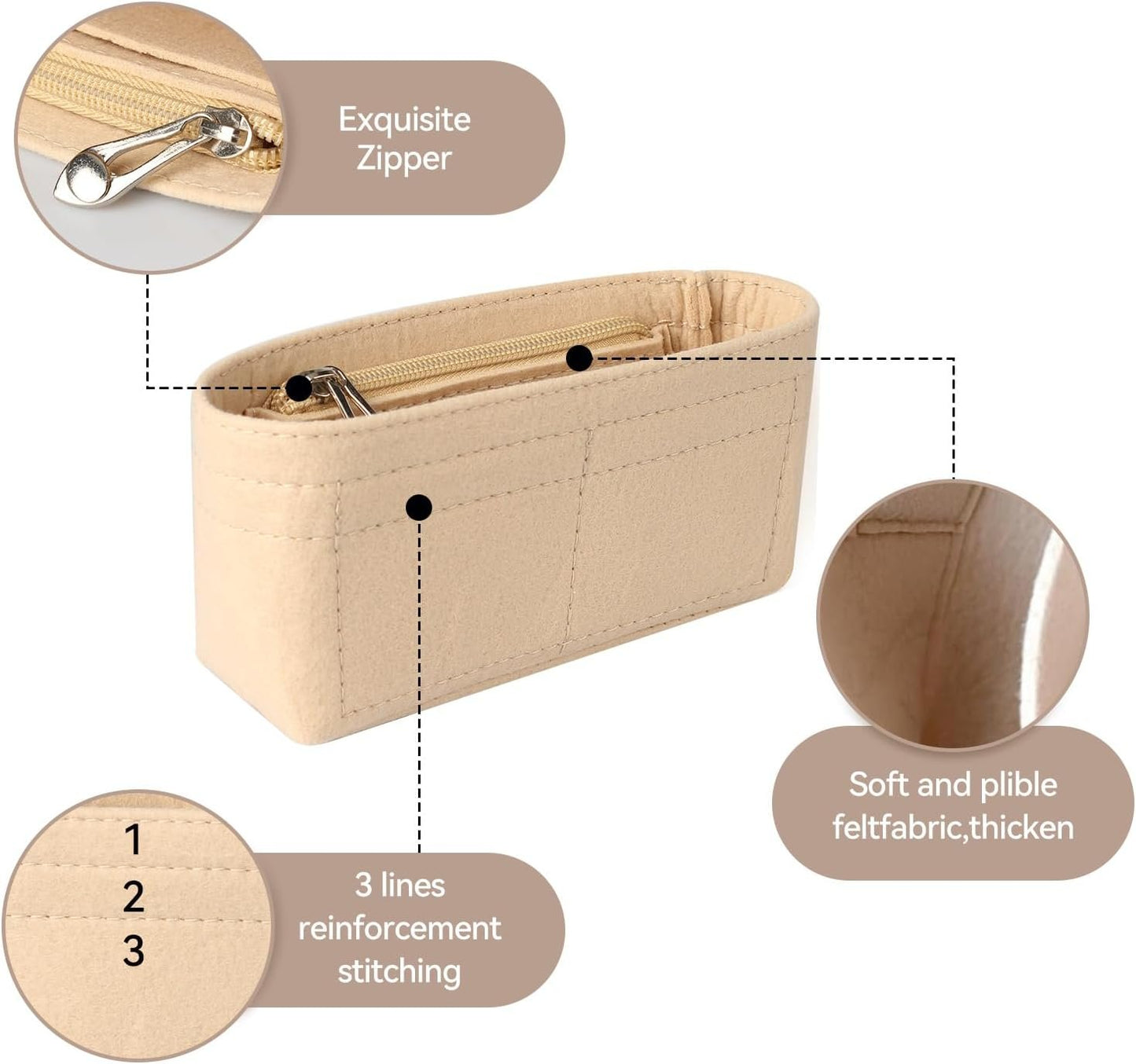 Proxima Direct Purse Bag Organizer Insert for Longchamp Fits Mini Size (Beige)