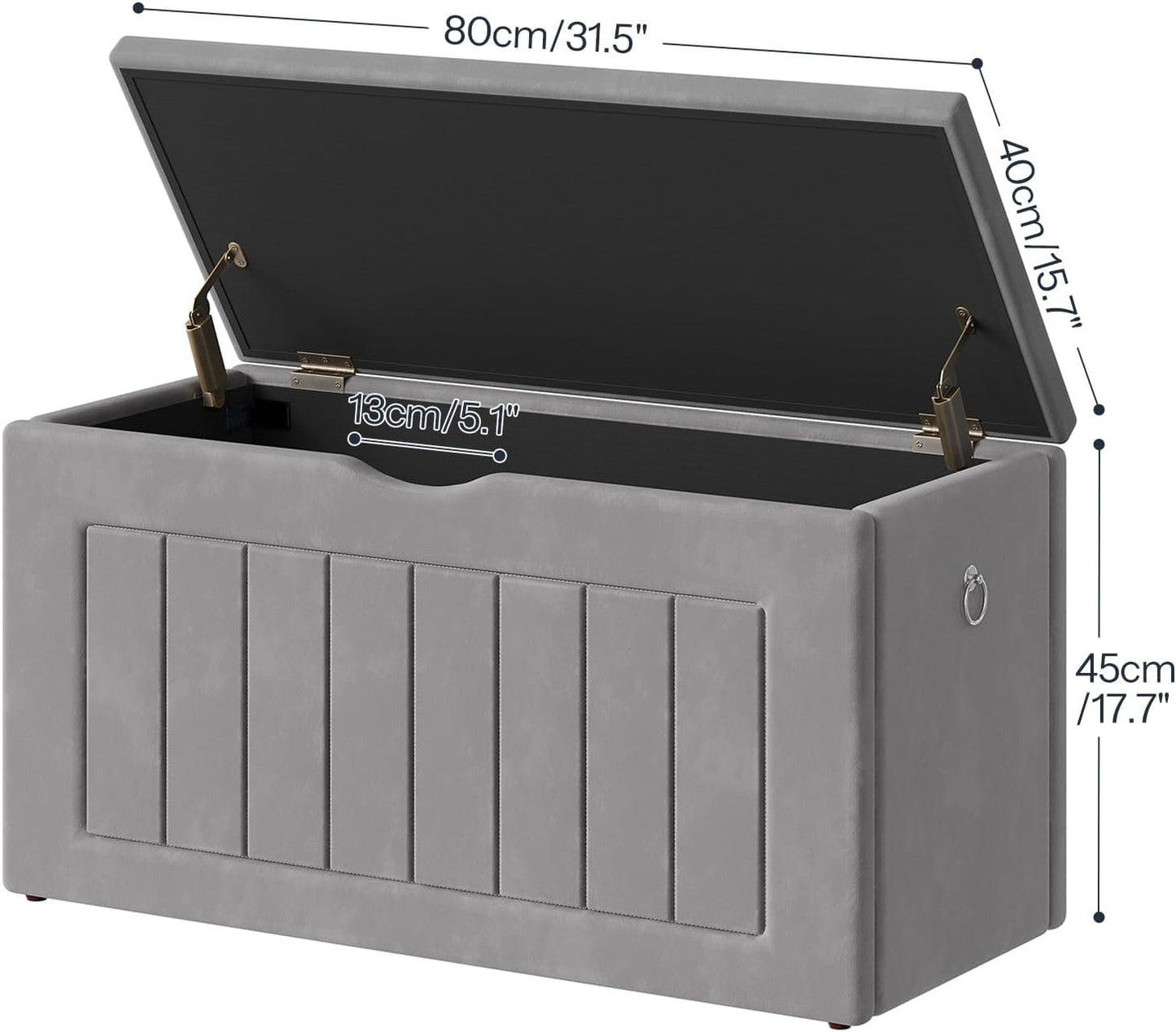 HOOBRO Storage Chest, 80 cm Velvet Upholstered Toy Chest, Sturdy Storage Bench, Storage Trunk with Safety Hinges and Pull Rings, Shoe Bench for Kids Room, Bedroom, Living Room, Gray GY208CW01