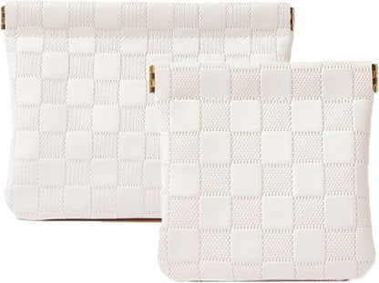 Easyplum 2PCS Leather Pocket Cosmetic Bag for Purse,Coin Purse Lipstick Cosmetic Accessories Organizer, Travel Kit Storage Pouch,Waterproof Portable No Zipper Self-closing Small Makeup Pouch for Women