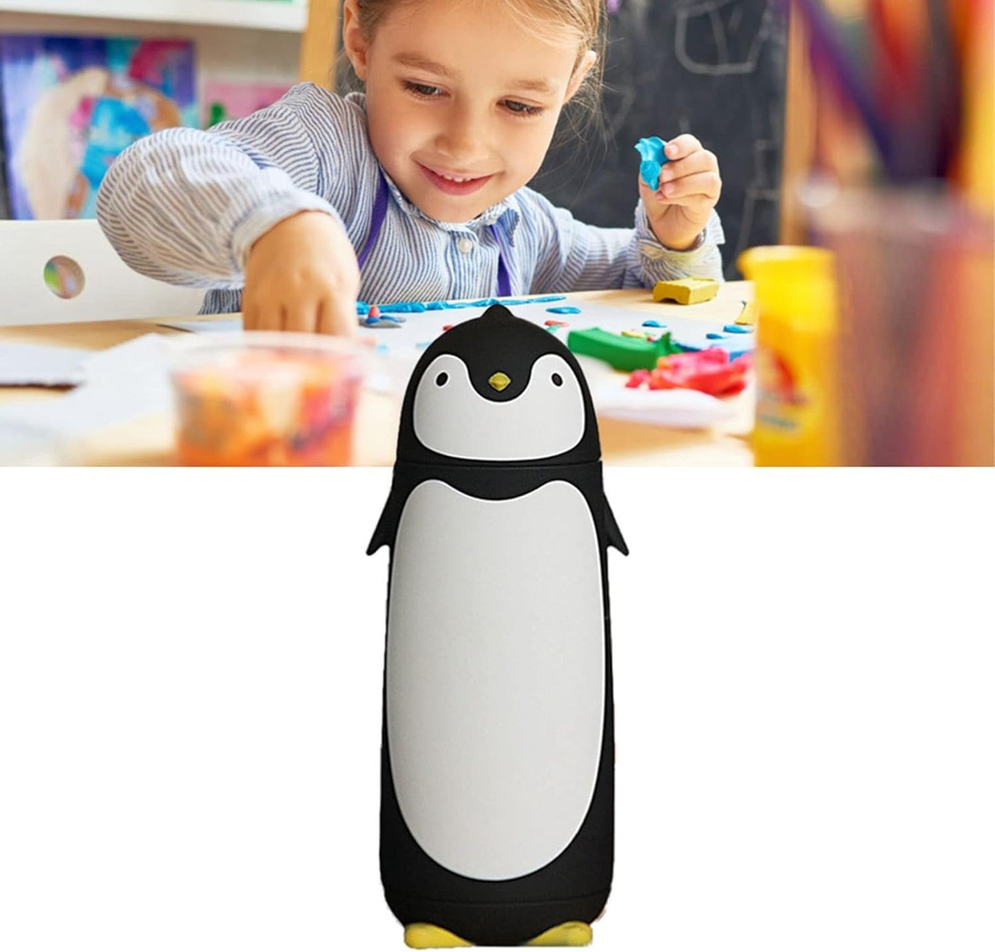 Penguin Cartoon Water Bottle, 300ml Stainless Steel Insulation Water Bottles Creative Thermos Cup Penguin Water Bottle Cartoon Insulated Bottles for Coffee Tea Beverages Travel
