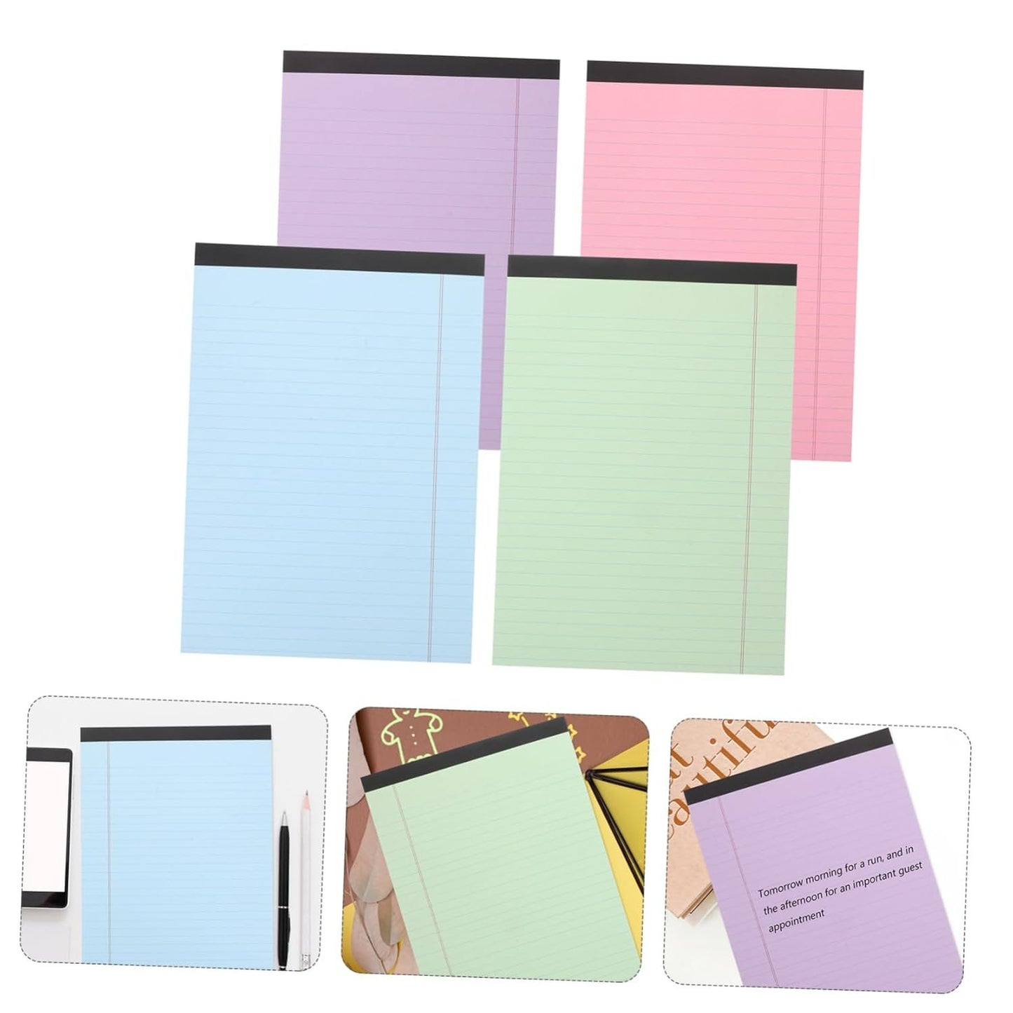 FUNNETOYU 4pcs College Ruled Legal Pads: 11.7 X 8.5 Inch A4 Writing Notebook - Clear Print Paper Note Pads - Office Home School Supplies