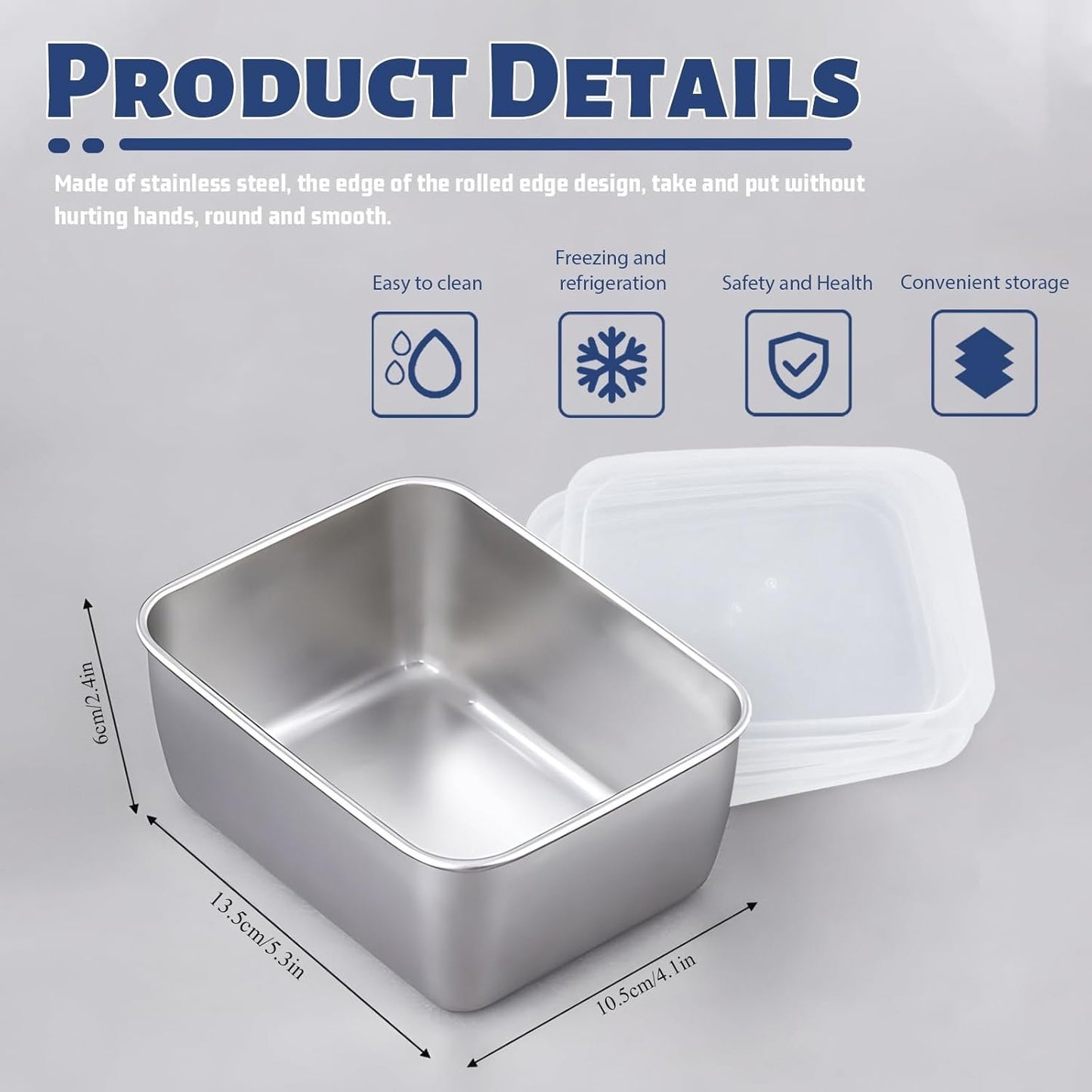 Betinyar 5Pcs Stainless Steel Food Containers with Lids, Reusable Containers For Snacks, Food Storage Containers setsstorage box for Office