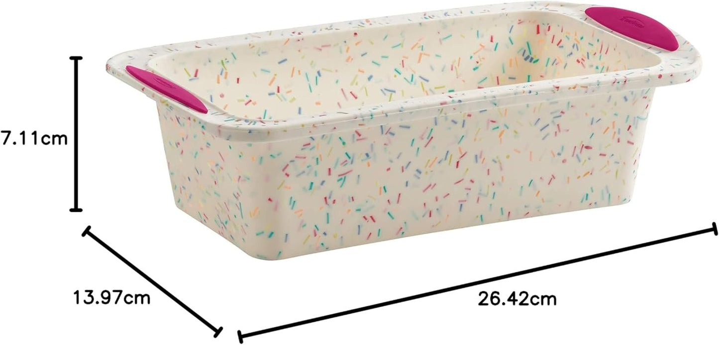 Trudeau Structure Nonstick Structure Silicone Bread Loaf Pan Bakeware with Steel Structure, Medium, White Confetti (05118555)