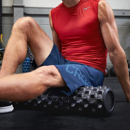 RumbleRoller - Extra Firm Textured Muscle Foam Roller Manipulates Soft Tissue Like A Massage Therapist (Black, Mid Size)