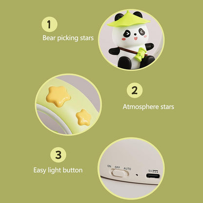 Fravsiu Night Light, Bedside Lamp, Cute Moon Panda Tap Control Cartoon Decoration 3 Livelli Brightness, Bedroom Lighting with Soft Glow Ambience, Table Lamp for Girls Teens Boys, 4.72x2inch