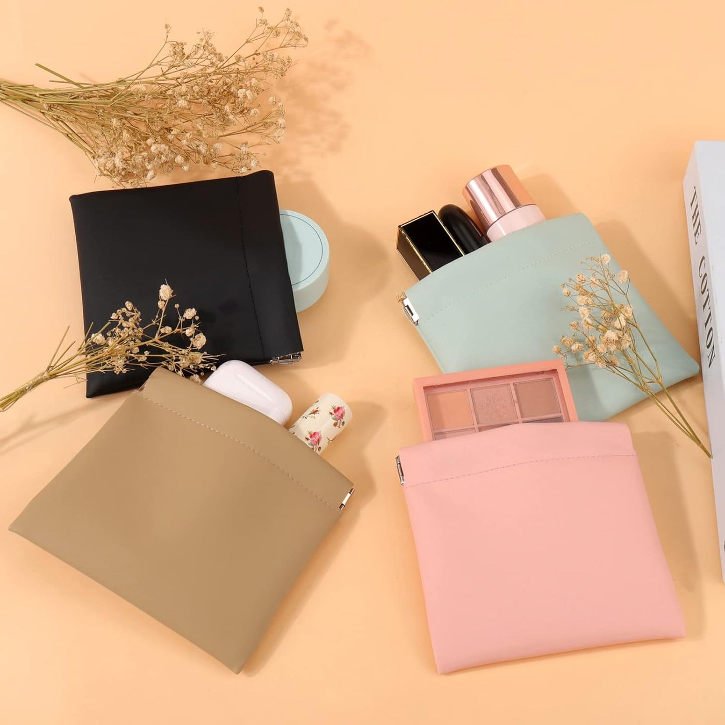 BUSOHA Small Makeup Bag for Purse, Mini Portable Cosmetic Bags for Women, Coin Purse Lipstick Cosmetic Accessories Organizer, Small Travel Kit Storage Pouch, 4 PCS, 4.7*4.3INCH, Mini Storage Bag