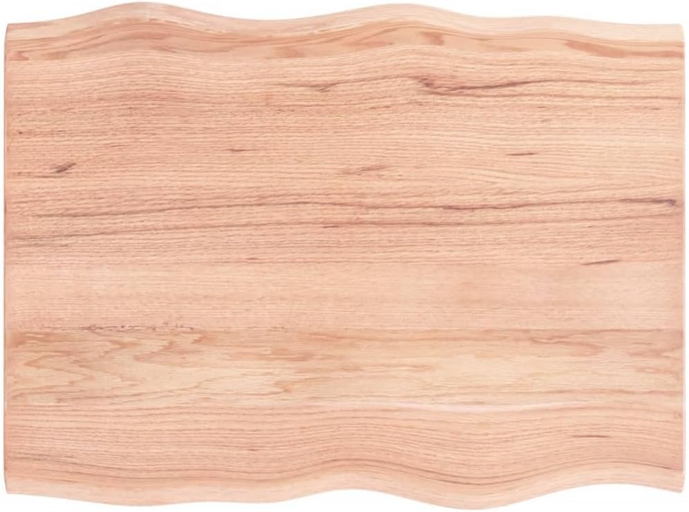 Homgoday Solid Oak Wood Tabletop, Light Brown, 80 x 60 x 2 cm, Live Edge Design, Replacement for Coffee Table, Dining Table, Desktop, Kitchen Countertop