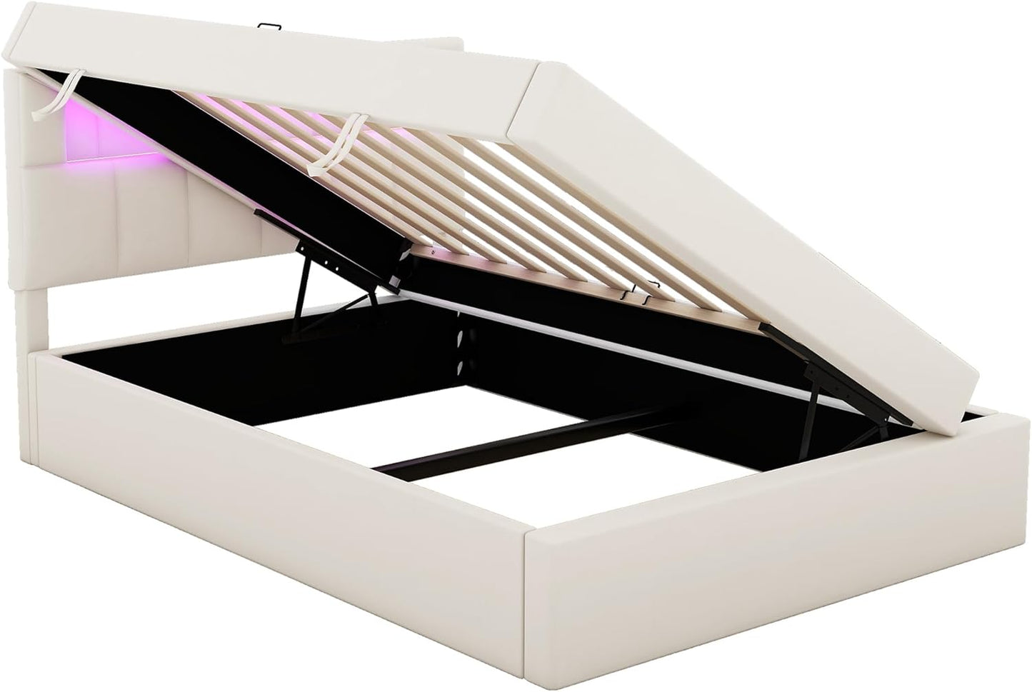Azkoeesy LED Light Up Upholstered Bed with Storage Box Luxury Single Bed Slatted Base Velvet Upholstered Bed (Beige, 90 x 200cm)