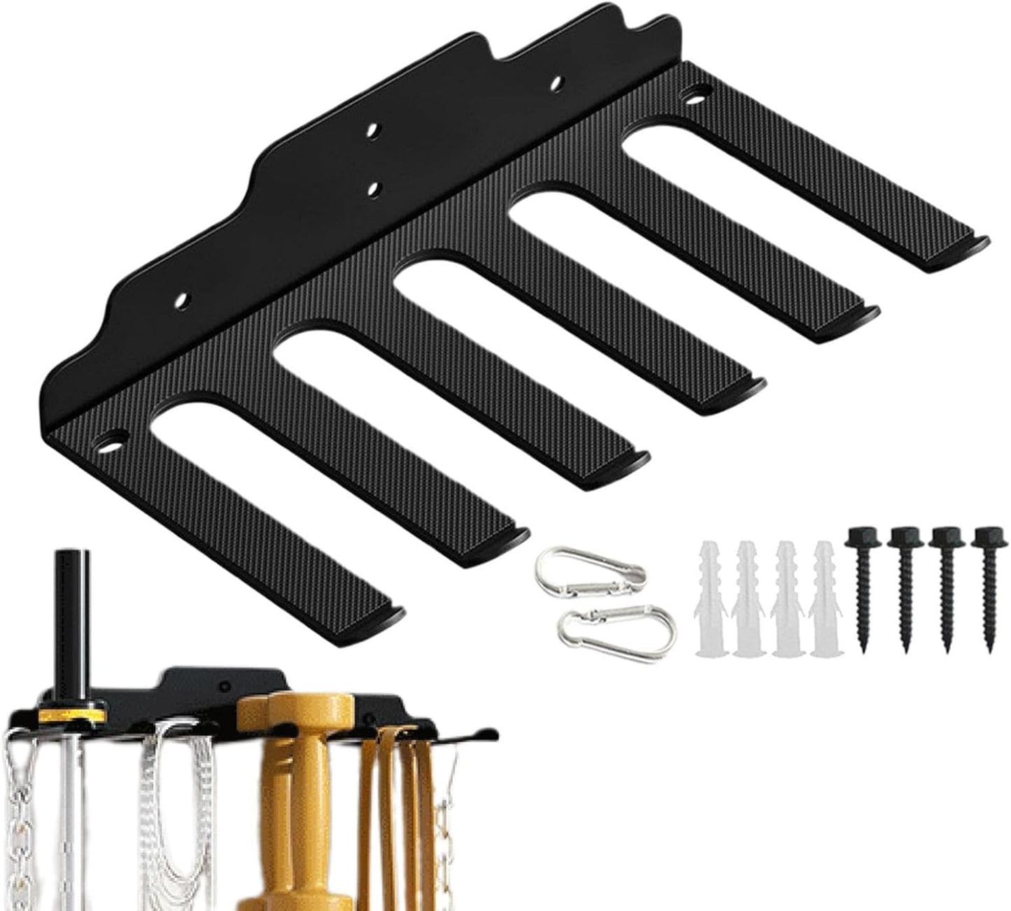 Generico Barbell Hanger Wall Mount, Multi-Purpose Workout Equipment Hanger with 6 Hooks, Anti-Rust Coated Resistance Bands Hanger for Lifting Belt and Exercise Gear Organization
