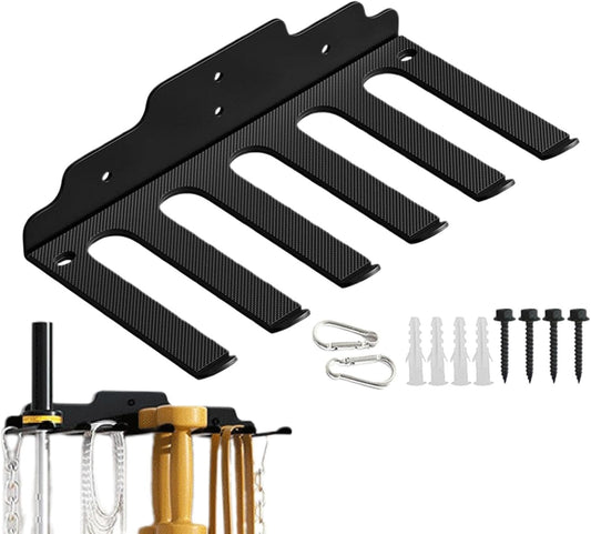 Generico Barbell Hanger Wall Mount, Multi-Purpose Workout Equipment Hanger with 6 Hooks, Anti-Rust Coated Resistance Bands Hanger for Lifting Belt and Exercise Gear Organization