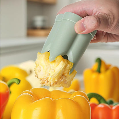 2-in-1 Pepper Seed Corer Remover Kitchen Gadget: Dual-Head Pepper Corer Seed Remover Tool for Bell Peppers, Apple Corer, Fruits & Vegetables,Durable ABS Plastic, Easy to Clean (Green)