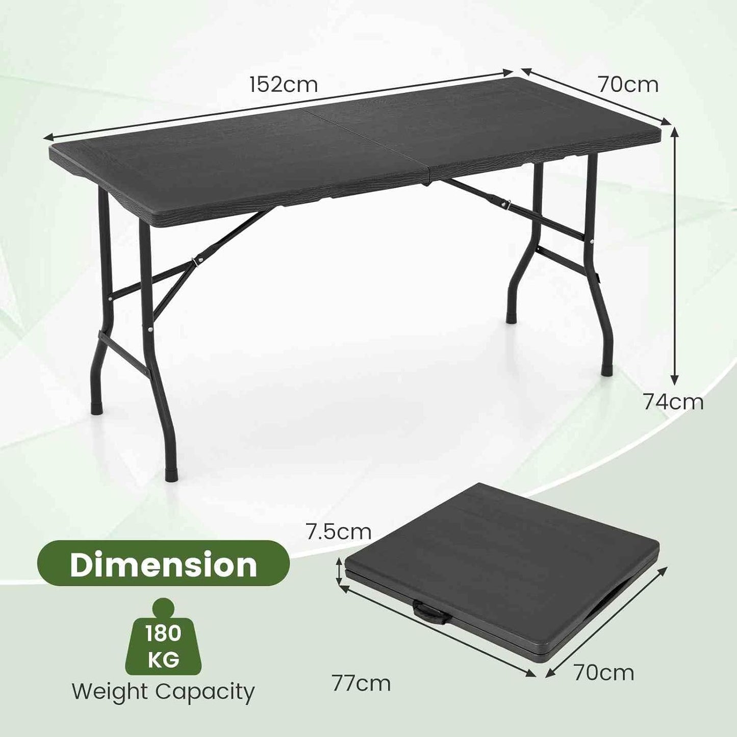 Costway 1.5m Folding Picnic Table, Outdoor Dining Table w/Wood Grain HDPE Tabletop, Sturdy Metal Fame, Non-Slip Foot Pads, 4-6 Person Camping Table for Patio Garden Deck Yard