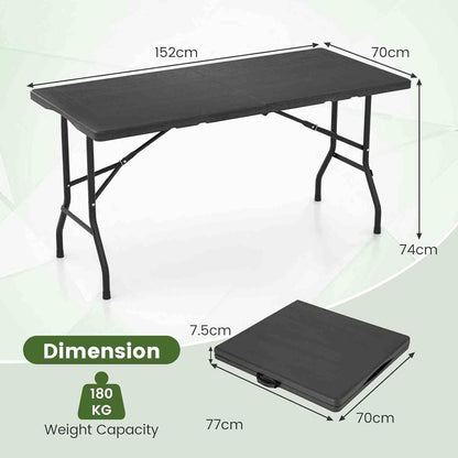 Costway 1.5m Folding Picnic Table, Outdoor Dining Table w/Wood Grain HDPE Tabletop, Sturdy Metal Fame, Non-Slip Foot Pads, 4-6 Person Camping Table for Patio Garden Deck Yard