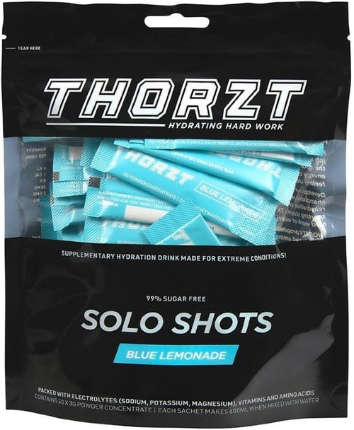 Thorzt Sugar Free Hydration Drink Solo Shots- Pack of 50 Sachets - Electrolyte (BLUE LEMONADE)