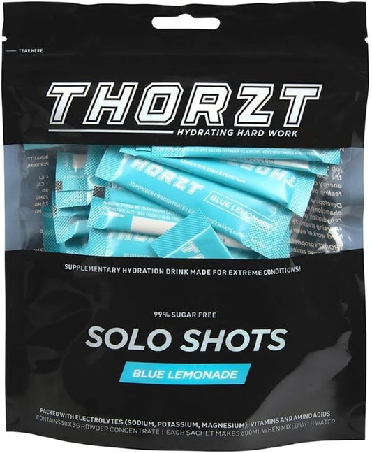 Thorzt Sugar Free Hydration Drink Solo Shots- Pack of 50 Sachets - Electrolyte (BLUE LEMONADE)