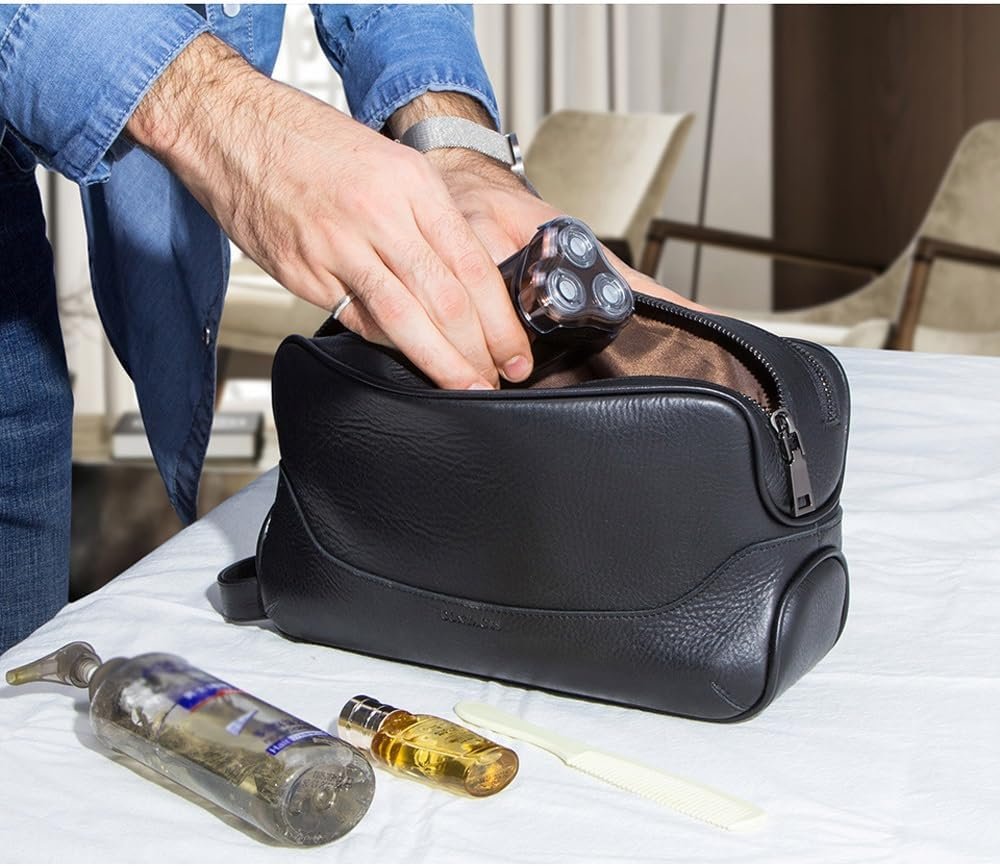 Toiletry Bag, Toiletry Bag for Men, Leather Shaving Bag for Men, Leather Dopp Kit for Men, Mens Travel Toiletry Bag, Hygiene & Grooming Kit Organizer(Black)