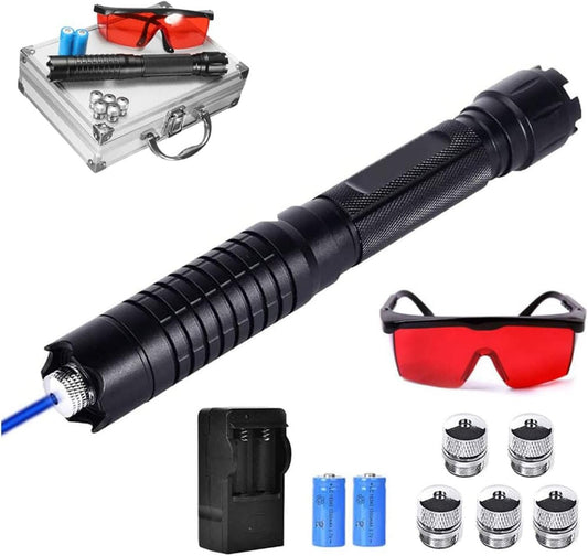 ZJPJMXNN High Power Blue Tactical Flashlight, LED Light, Battery Powered, Adjustable, Laser Light