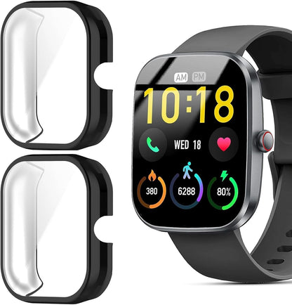 Compatible for Soudorv Smart Watch Case, Lamshaw Soft Slim TPU All Around Protective Shell Anti-Scratch Bumper Cover Case Compatible for Soudorv T70 Smart Watch-1.91" (Black+Black)